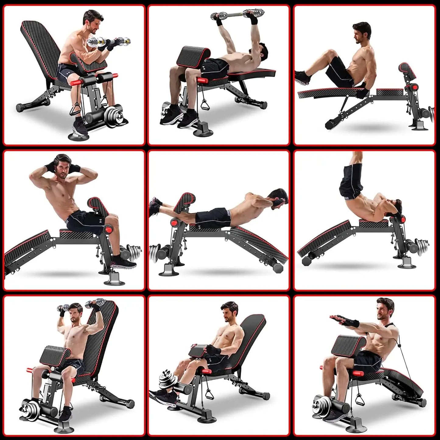 Adjustable Weight Bench - Utility workout Benches for Exercise, Free Installation Design for Portable Fitness Strength Training