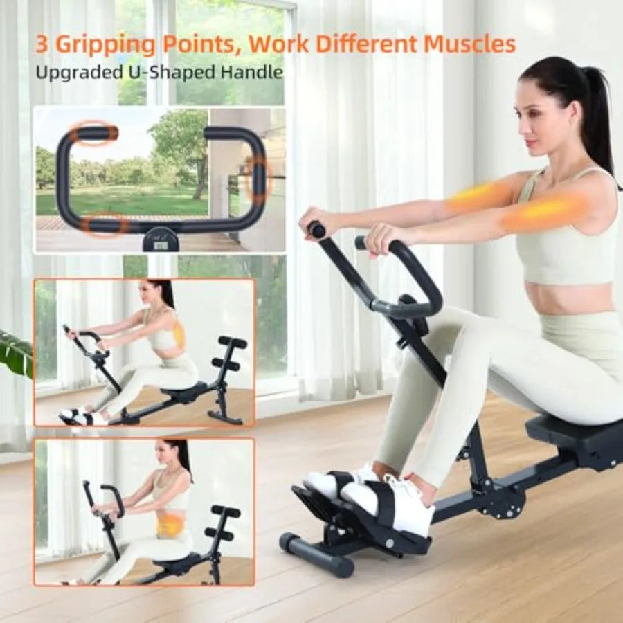 Rower Machine for Home Foldable Hydraulic Rowing Machine with 12-Level Resistance - Multi Functional Row Machine Equipped with C