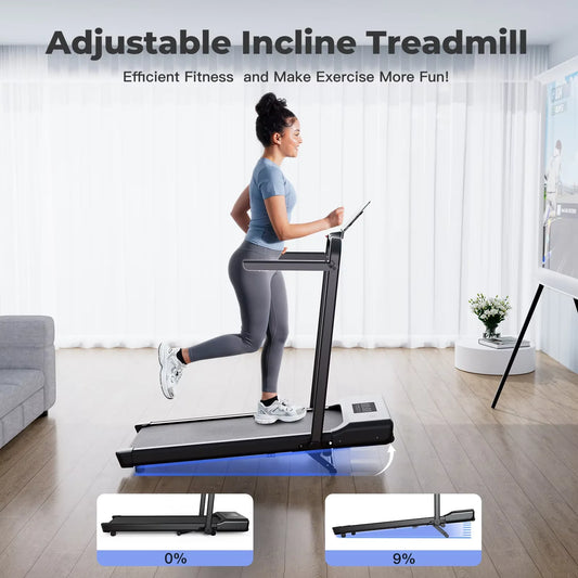 3 in 1 Superun Foldable Walking Pad with Handle, 3.0 HP Treadmill with 9% Incline Max 300LBS R