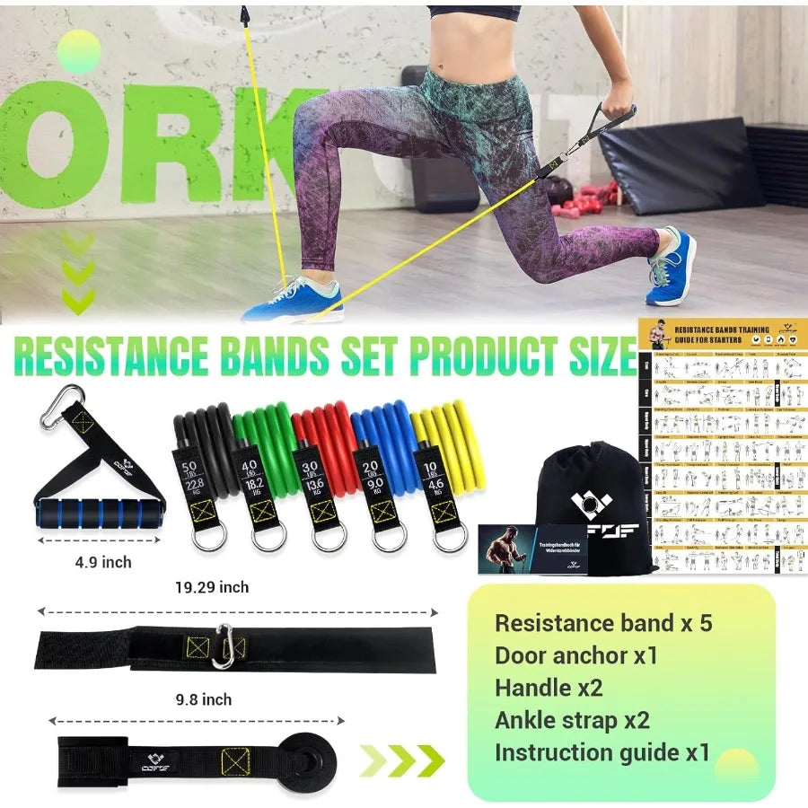 Resistance Bands Set with Yellow Handles, Exercise/Workout/Fitness Bands with Door Anchor, Legs Ankle Straps for Resistance Trai