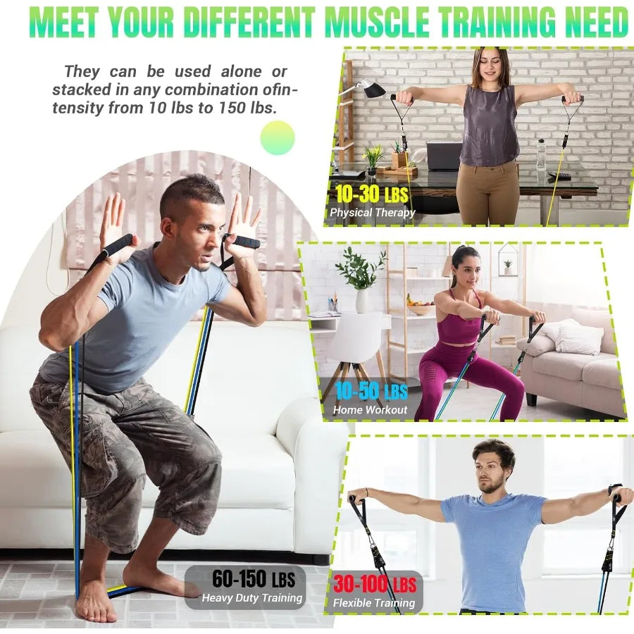 Resistance Bands Set with Yellow Handles, Exercise/Workout/Fitness Bands with Door Anchor, Legs Ankle Straps for Resistance Trai