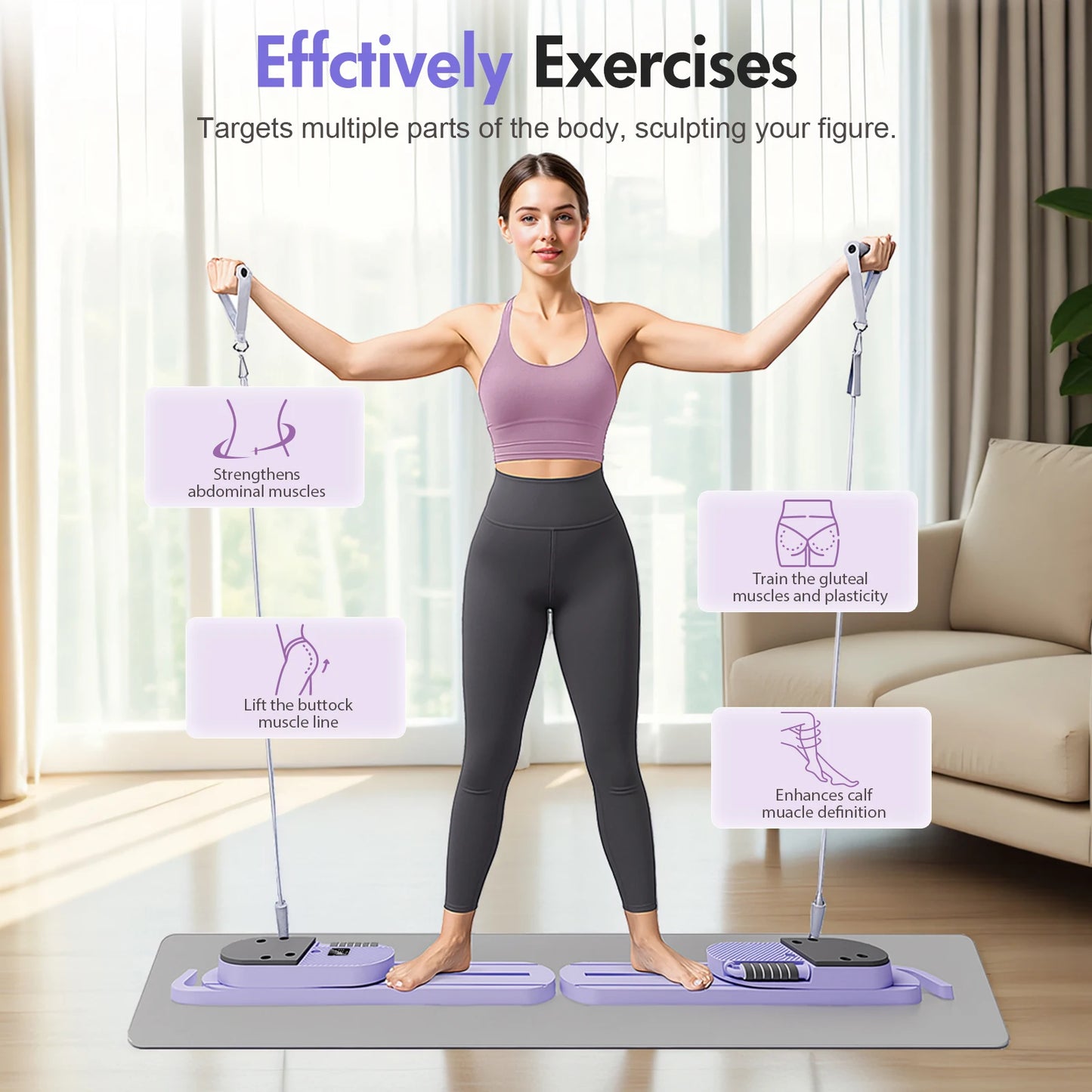 Pilates Reformer Board AB Portable Split Resistance Gym Equipment with Resistance Bands LCD Display Full Body Workout Machine