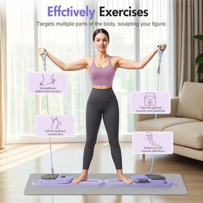 Pilates Reformer Board AB Portable Split Resistance Gym Equipment with Resistance Bands LCD Display Full Body Workout Machine