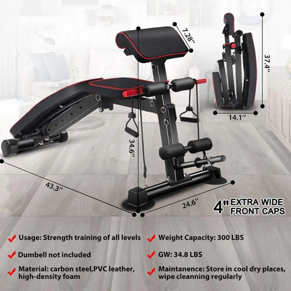 Adjustable Weight Bench - Utility workout Benches for Exercise, Free Installation Design for Portable Fitness Strength Training