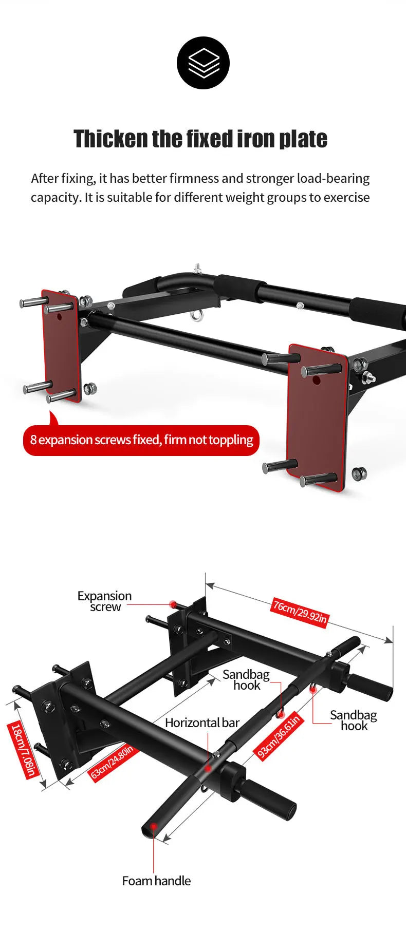 Wall-Mounted Pull-Up Bar-Drill Installation, Home Gym Equipment for Indoor Fitness, Chin-Up Bar for Strength Training （Black、）