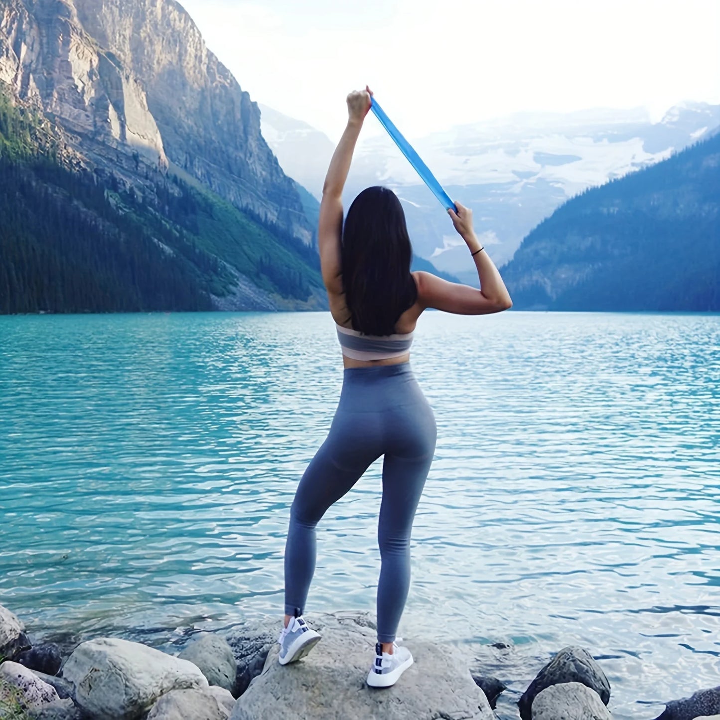 5pc Gradient Blue Yoga Squat Buttock Resistance Band, Thin Leg and Arm Pull Band, Strength Rehabilitation Training Buttock Circl