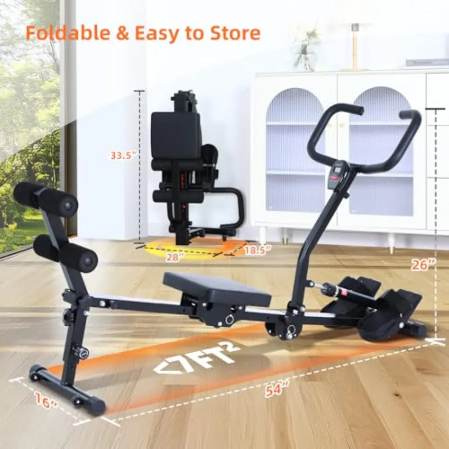 Rower Machine for Home Foldable Hydraulic Rowing Machine with 12-Level Resistance - Multi Functional Row Machine Equipped with C