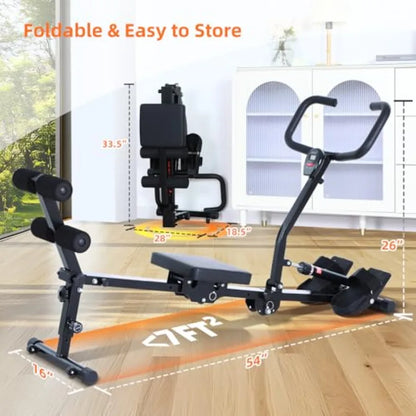 Rower Machine for Home Foldable Hydraulic Rowing Machine with 12-Level Resistance - Multi Functional Row Machine Equipped with C
