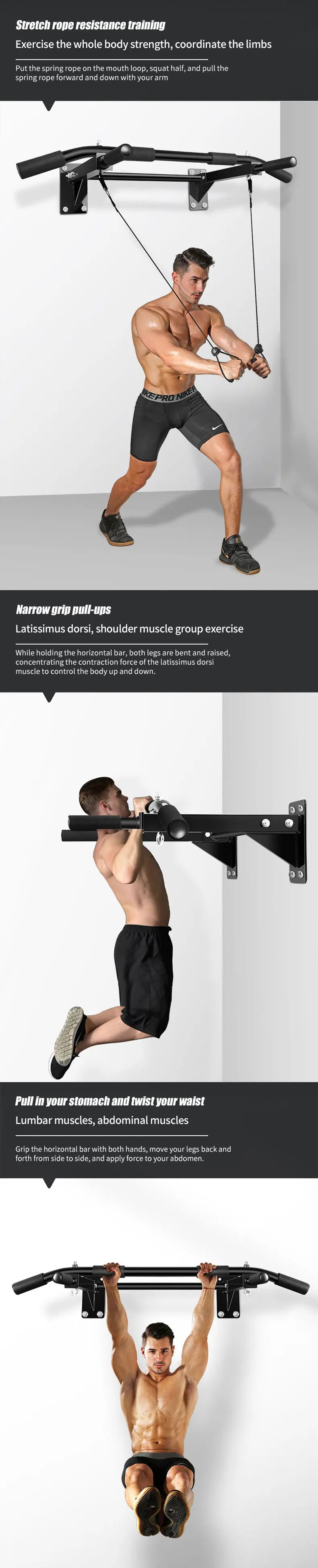 Wall-Mounted Pull-Up Bar-Drill Installation, Home Gym Equipment for Indoor Fitness, Chin-Up Bar for Strength Training （Black、）