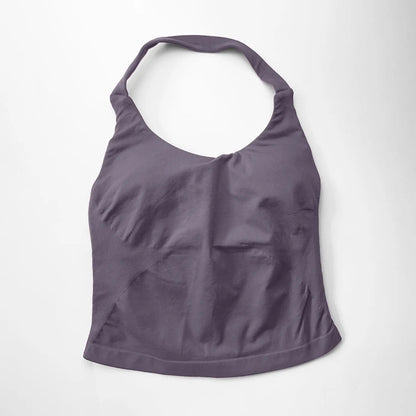 NCLAGEN Gym Halter Top Woman longline strappy tank Padded yoga clothing Fitness workout Running Activewear pilates clothes