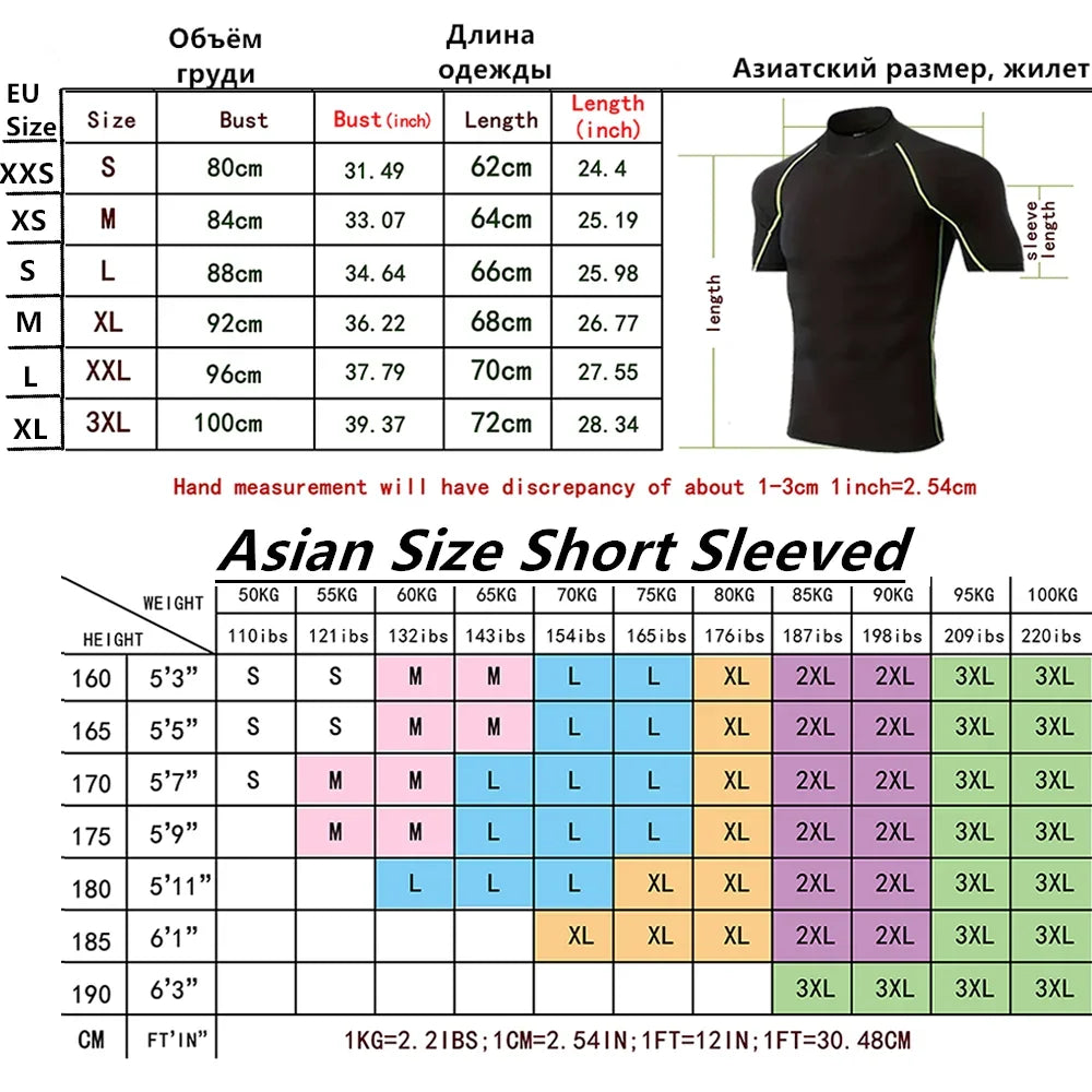 Quick-drying Exercise Compression Short Sleeve Summer Gym Running Training T-shirt for Men's Elastic Tight Sportswear Tops S-3XL