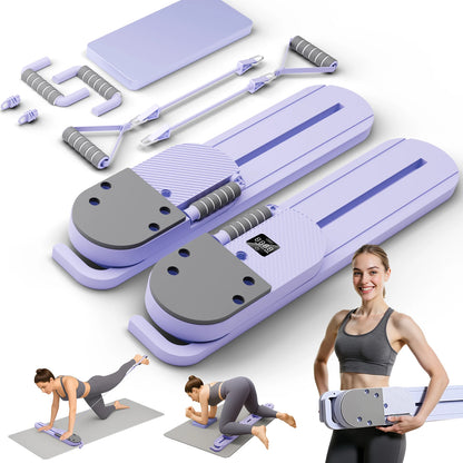 Pilates Reformer Board AB Portable Split Resistance Gym Equipment with Resistance Bands LCD Display Full Body Workout Machine