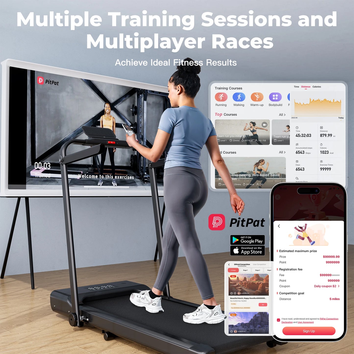 3 in 1 Superun Foldable Walking Pad with Handle, 3.0 HP Treadmill with 9% Incline Max 300LBS R