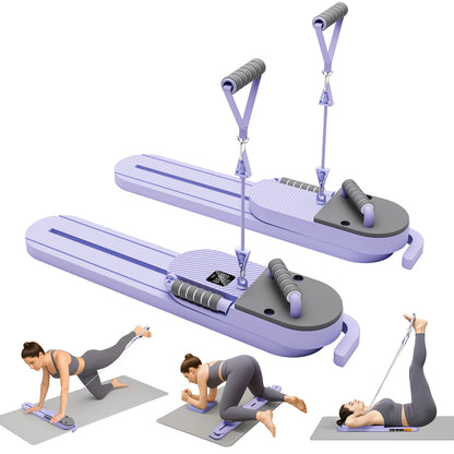 Pilates Reformer Board AB Portable Split Resistance Gym Equipment with Resistance Bands LCD Display Full Body Workout Machine