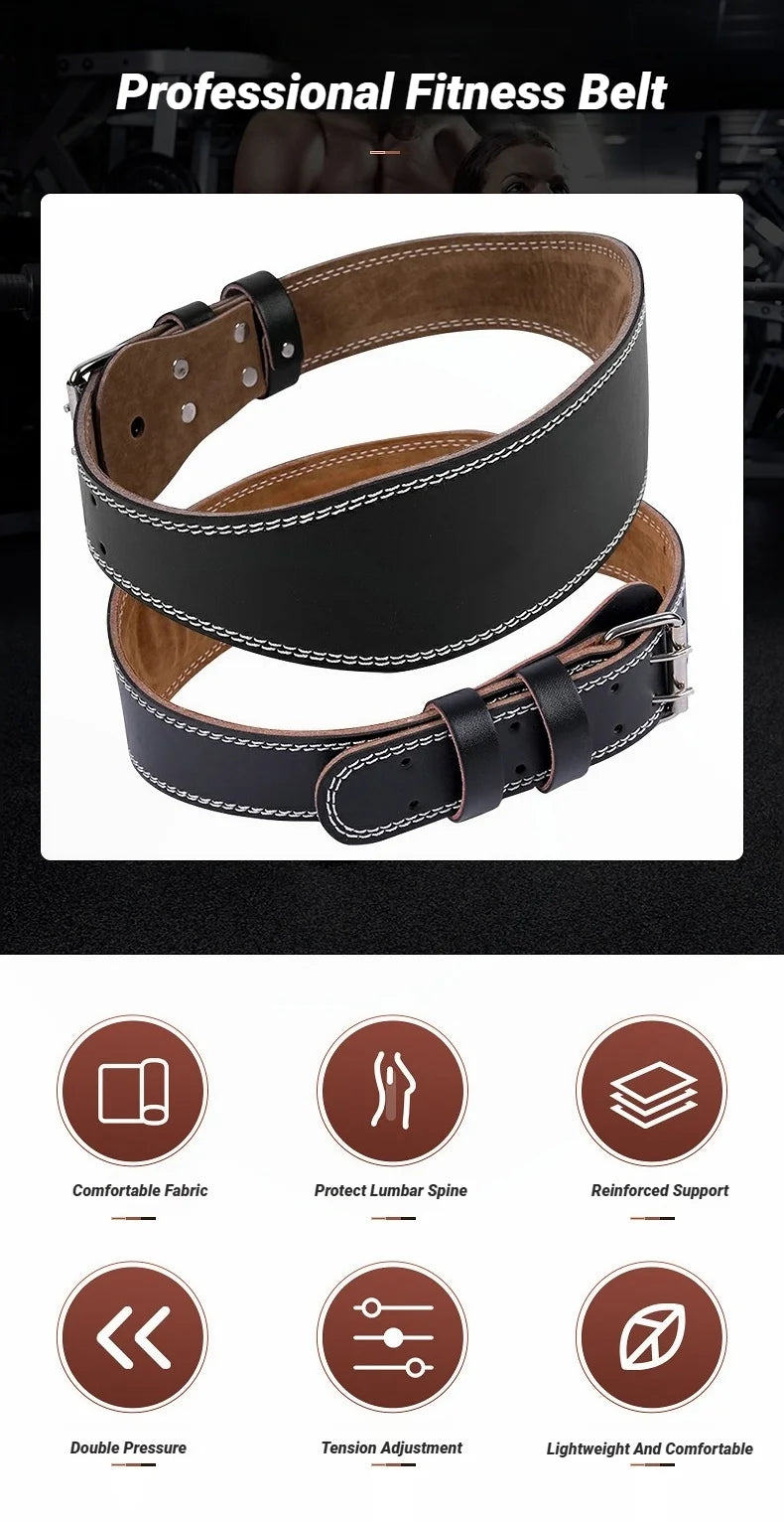 Professional Waist Support Sports Safety Belt Protection Fitness Deep Squat Weightlifting Training Cowhide Weightlift Deadlift