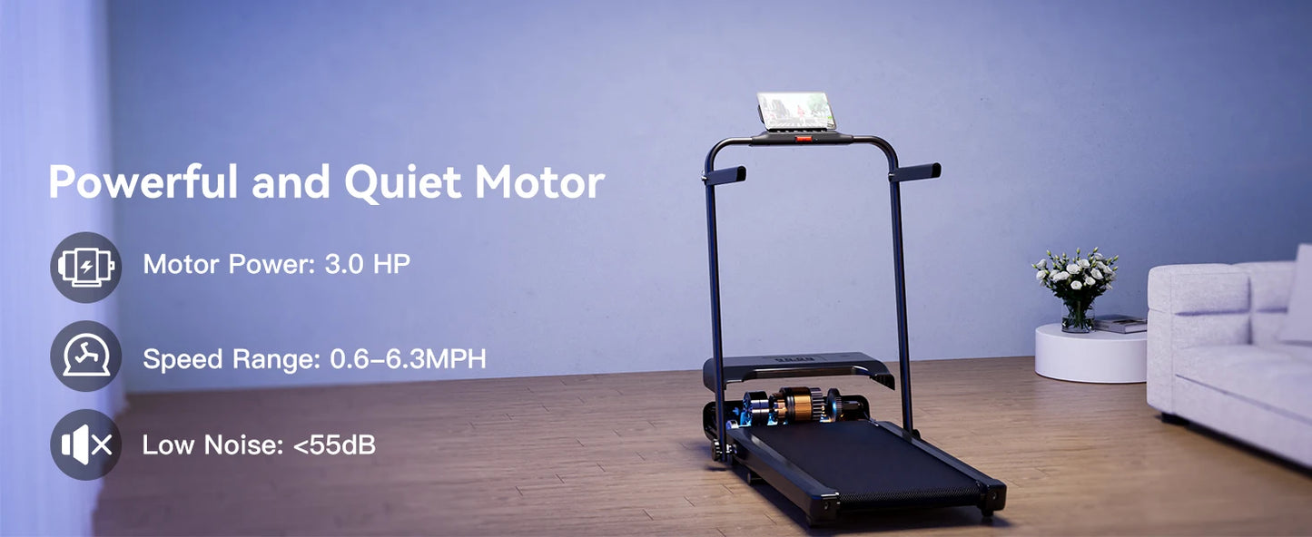 3 in 1 Superun Foldable Walking Pad with Handle, 3.0 HP Treadmill with 9% Incline Max 300LBS R