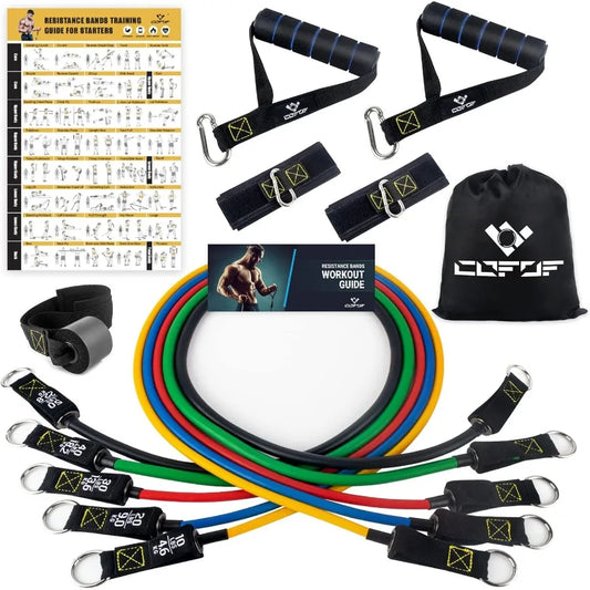 Resistance Bands Set with Yellow Handles, Exercise/Workout/Fitness Bands with Door Anchor, Legs Ankle Straps for Resistance Trai