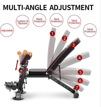 Adjustable Weight Bench - Utility workout Benches for Exercise, Free Installation Design for Portable Fitness Strength Training