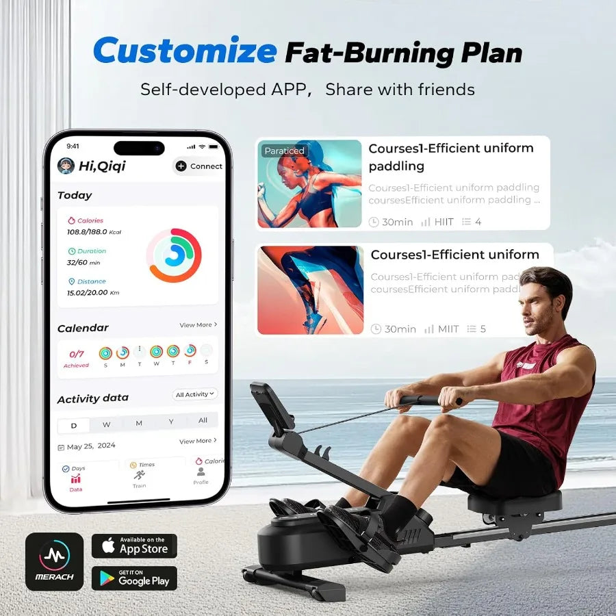 Foldable Rowing Machines for Home, Magnetic Rowing Machine with 16-Level, Compact Row Saves 20% Space, 350 LBS Load Capacity