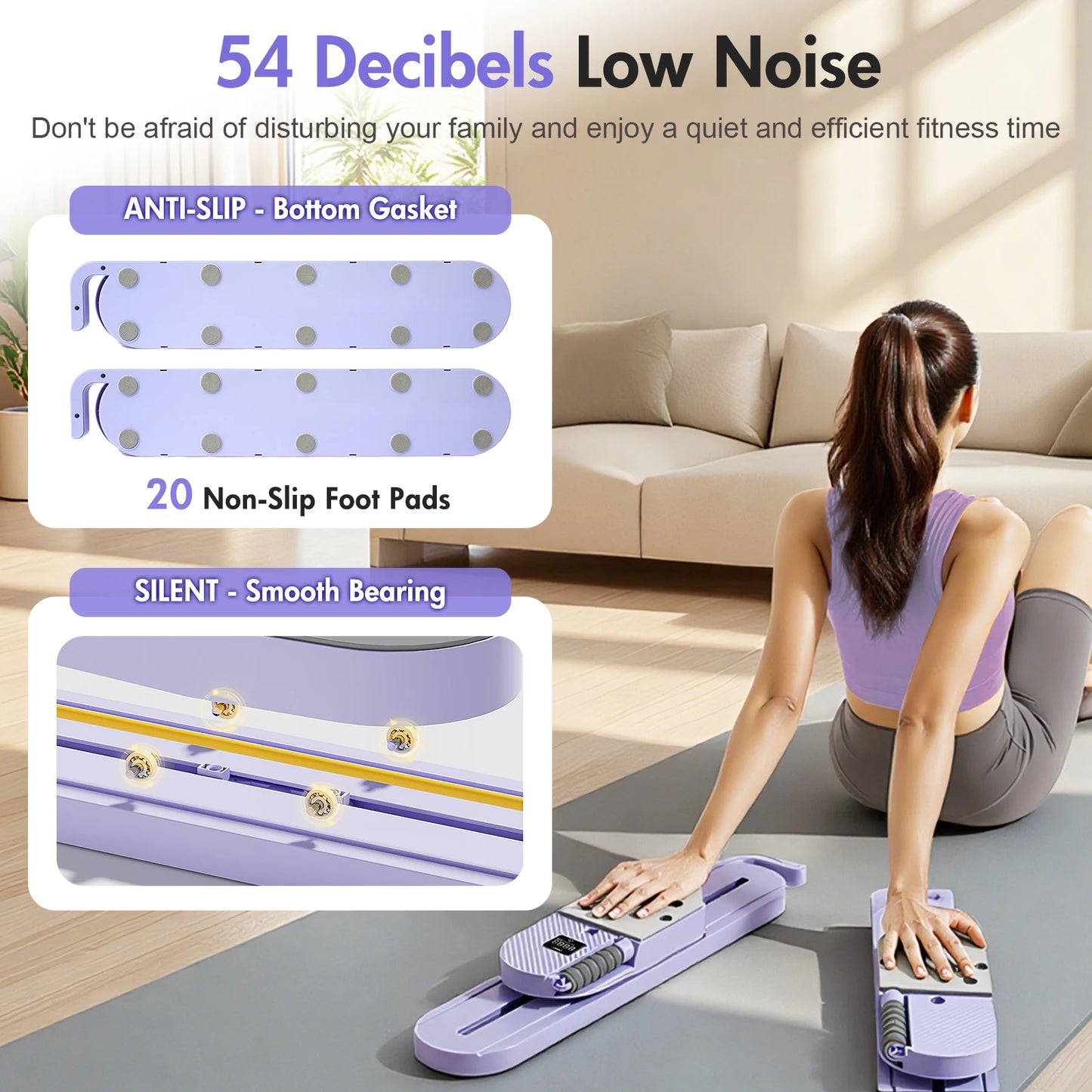 Pilates Reformer Board AB Portable Split Resistance Gym Equipment with Resistance Bands LCD Display Full Body Workout Machine
