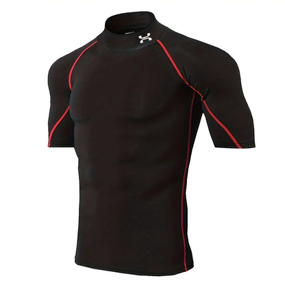 Quick-drying Exercise Compression Short Sleeve Summer Gym Running Training T-shirt for Men's Elastic Tight Sportswear Tops S-3XL