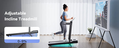 3 in 1 Superun Foldable Walking Pad with Handle, 3.0 HP Treadmill with 9% Incline Max 300LBS R