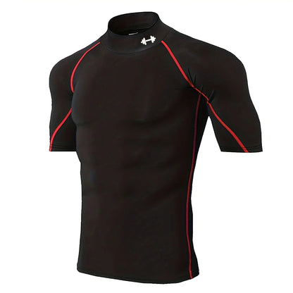 Quick-drying Exercise Compression Short Sleeve Summer Gym Running Training T-shirt for Men's Elastic Tight Sportswear Tops S-3XL