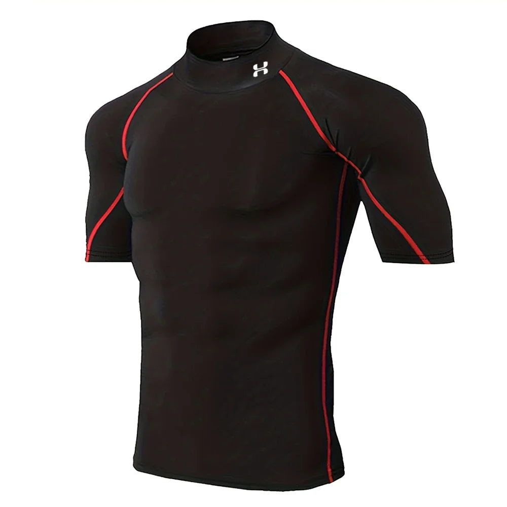 Quick-drying Exercise Compression Short Sleeve Summer Gym Running Training T-shirt for Men's Elastic Tight Sportswear Tops S-3XL