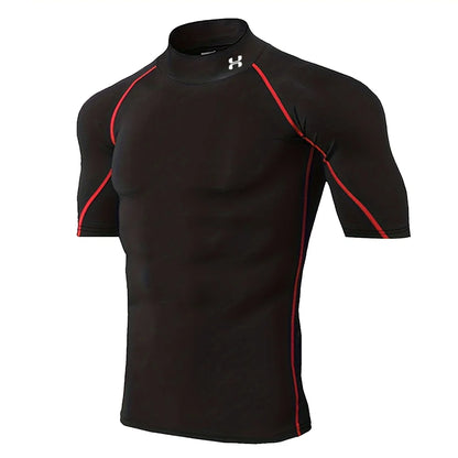 Quick-drying Exercise Compression Short Sleeve Summer Gym Running Training T-shirt for Men's Elastic Tight Sportswear Tops S-3XL