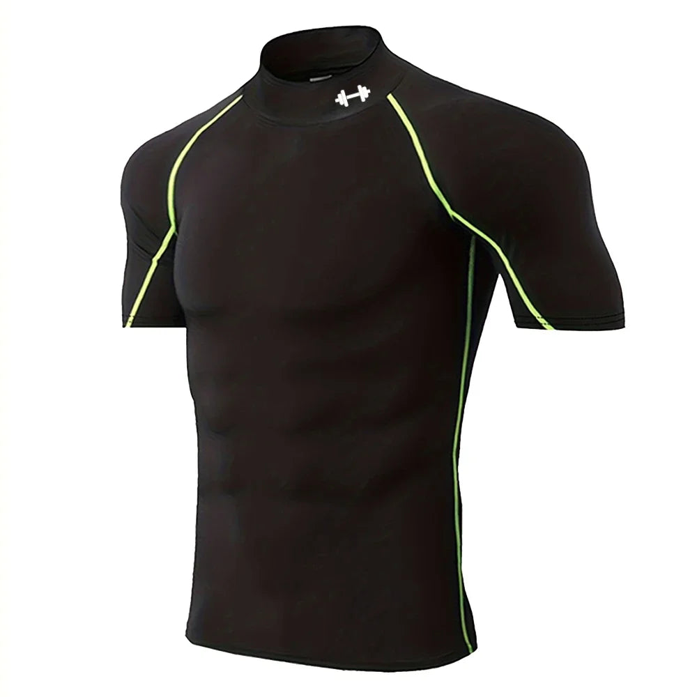 Quick-drying Exercise Compression Short Sleeve Summer Gym Running Training T-shirt for Men's Elastic Tight Sportswear Tops S-3XL