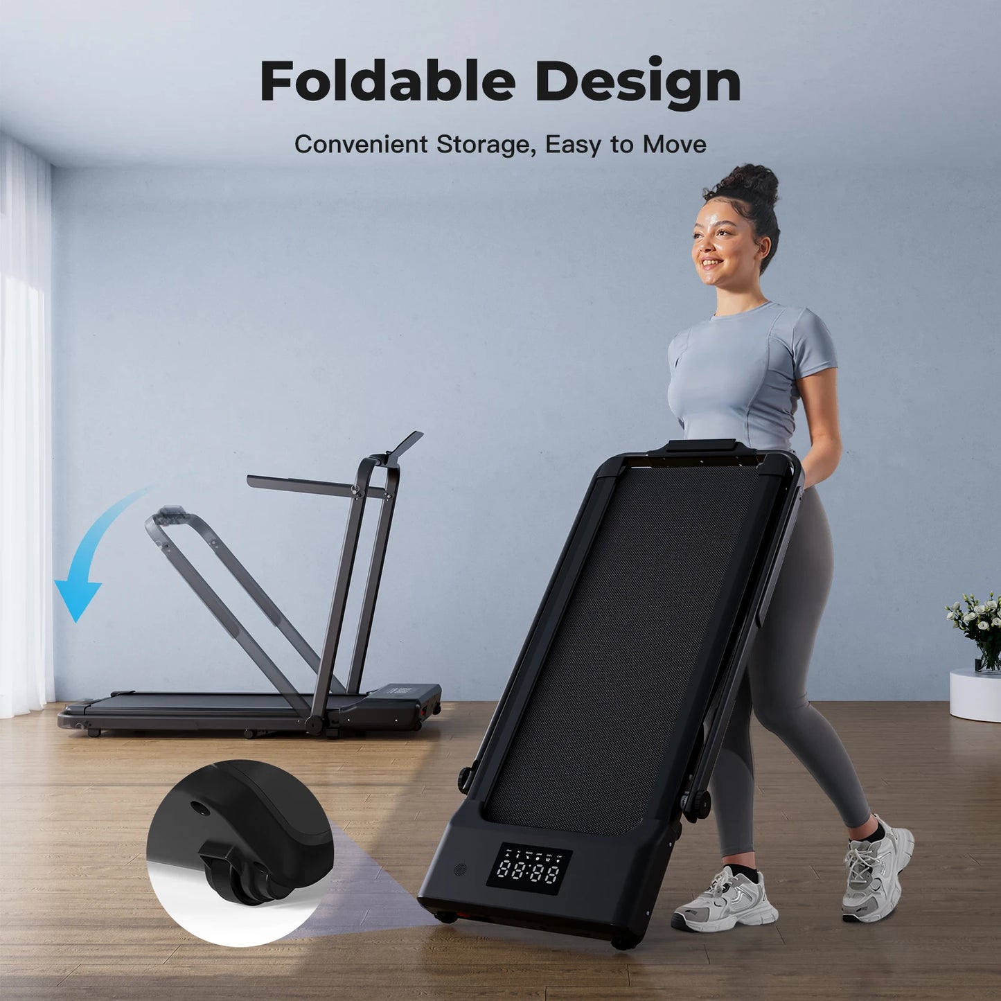 3 in 1 Superun Foldable Walking Pad with Handle, 3.0 HP Treadmill with 9% Incline Max 300LBS R